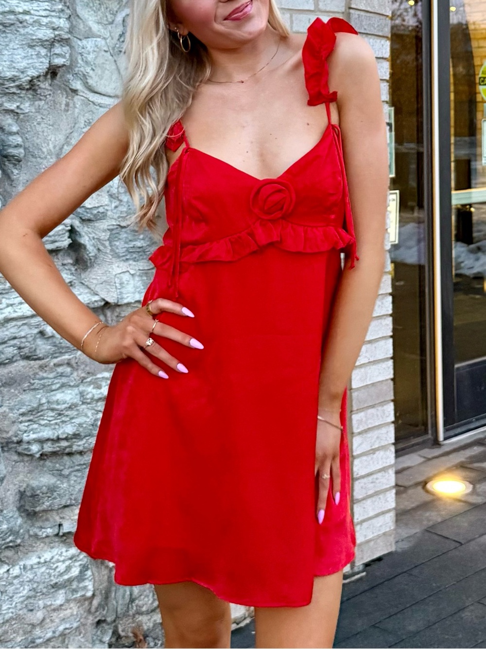 Red Ruffle Strap Women’s Mini Dress